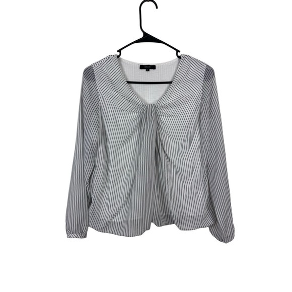 Comme Ca Ism Striped V Neck Blouse White Black Size 9 Long Sleeve - Picture 1 of 9